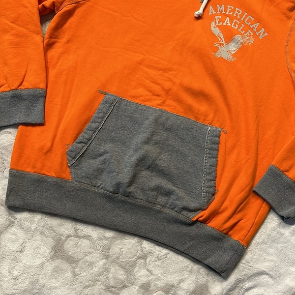 American Eagle Logo Hoodie Hooded Sweatshirt Classic Fit Size XXL Gray Orange - Picture 4 of 7